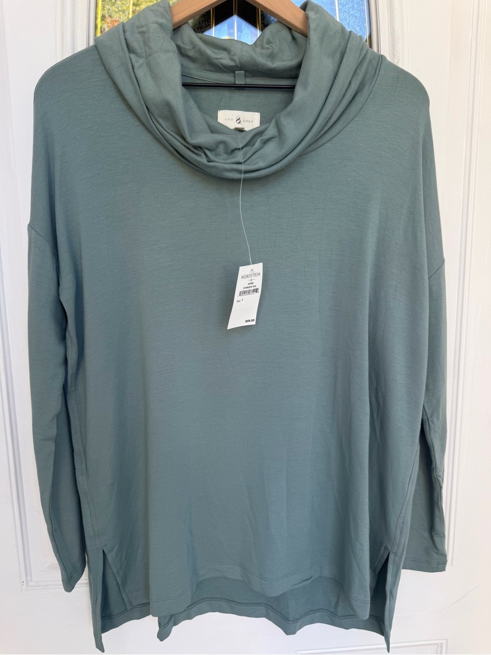 NWT Lou & Grey Teal Color Cowl Neck Butter Soft Light Sweater Size Small